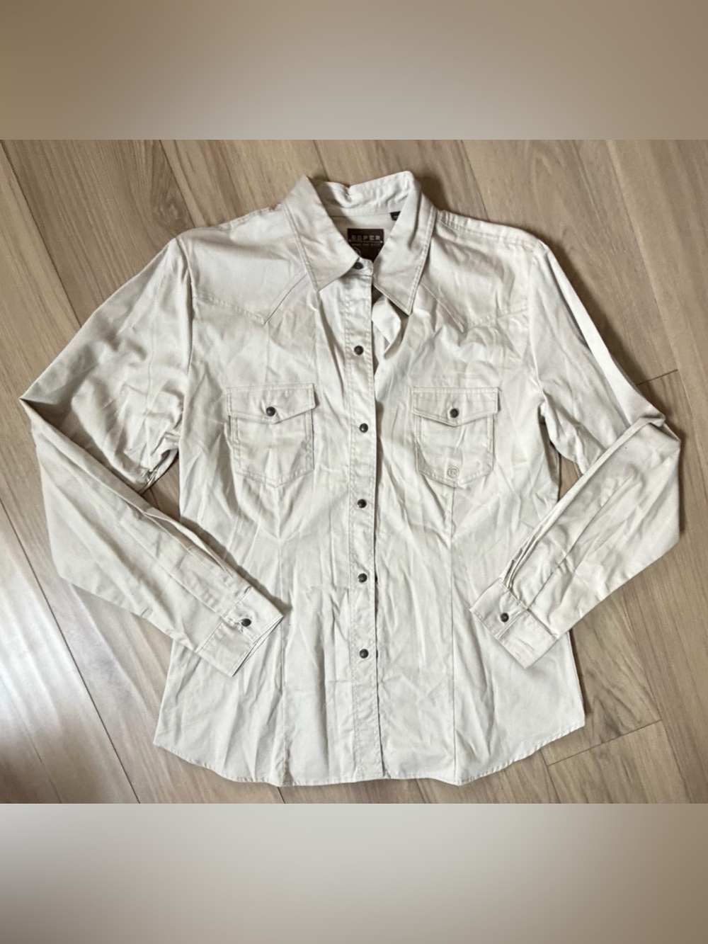 Roper Casual Long-Sleeve Western Shirt Snap Front- Cream Sz medium